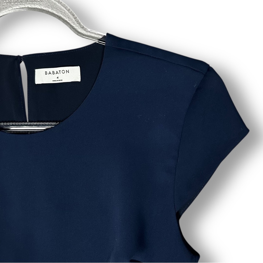 Aritzia Babaton Hamptons Mini Dress Sz 4 Navy Blue Cutout Back Minimalist - Picture 5 of 13